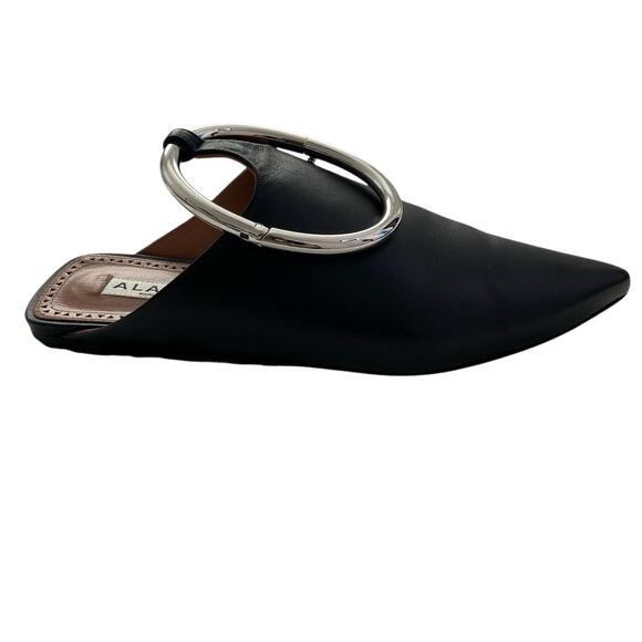 Alaia La Babouche Leather Pointy Toe Mules Ankle Strap Ring Statement 7.5/37.5 - Picture 5 of 10
